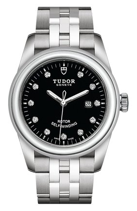 Женские часы glamour date TUDOR бесцветного цвета, арт. 53000/68030/BLACK 11 DIAM | Фото 1 (Материал корпуса: Сталь; Цвет циферблата: Чёрный; Механизм: Автомат)