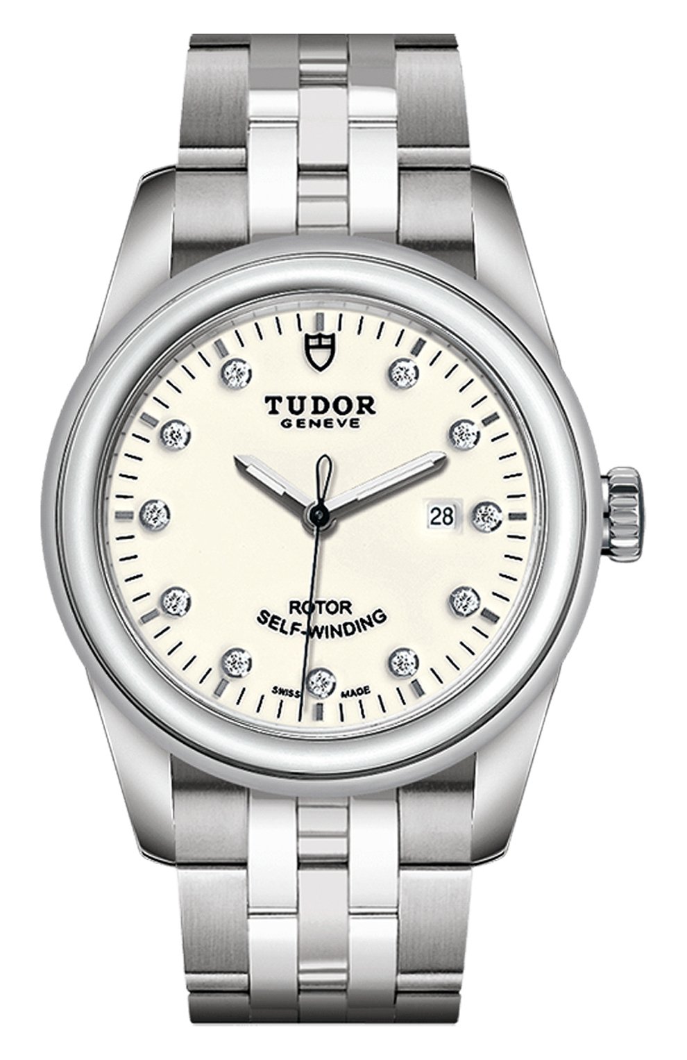 Женские часы glamour date TUDOR бесцветного цвета, арт. 53000/68030/OPALINE 11 DIAM | Фото 1 (Механизм: Автомат; Материал корпуса: Сталь; Цвет циферблата: Белый)