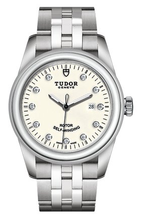 Женские часы glamour date TUDOR бесцветного цвета по цене 252000 руб., арт. 53000/68030/OPALINE 11 DIAM | Фото 1 Женские часы glamour date TUDOR бесцветного цвета, арт. 53000/68030/OPALINE 11 DIAM | Фото 1 (Механизм: Автомат; Материал корпуса: Сталь; Цвет циферблата: Белый)