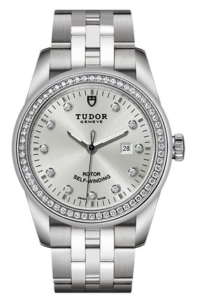Женские часы glamour date TUDOR бесцветного цвета, арт. 53020/68030/SILVER 11 DIAM | Фото 1 (Материал корпуса: Сталь; Цвет циферблата: Серебристый; Механизм: Автомат)
