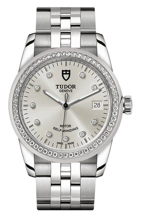 Женские часы glamour date TUDOR бесцветного цвета, арт. 55020/68050/SILVER 10 DIAM | Фото 1 (Материал корпуса: Сталь; Цвет циферблата: Серебристый; Механизм: Автомат)