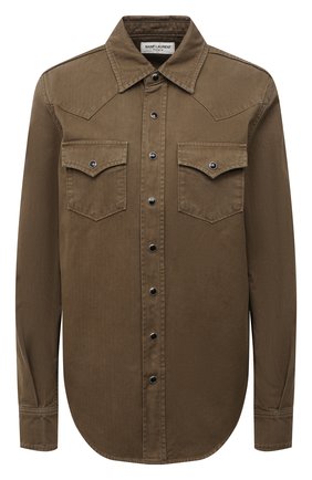 Женская хлопковая рубашка SAINT LAURENT хаки цвета по цене 52000 руб., арт. 615139/Y27BA | Фото 1 Женская хлопковая рубашка SAINT LAURENT хаки цвета, арт. 615139/Y27BA | Фото 1