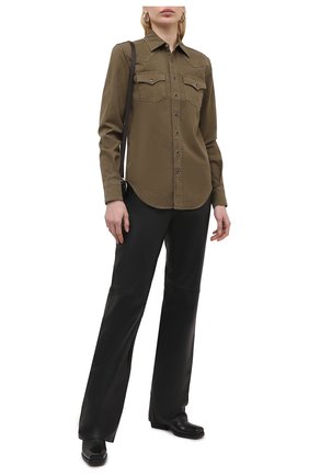 Женская хлопковая рубашка SAINT LAURENT хаки цвета по цене 52000 руб., арт. 615139/Y27BA | Фото 2 Женская хлопковая рубашка SAINT LAURENT хаки цвета, арт. 615139/Y27BA | Фото 2