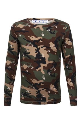 Мужская хлопковый лонгслив OFF-WHITE хаки цвета по цене 38450 руб., арт. 0MAB001S21JER011 | Фото 1 Мужская хлопковый лонгслив OFF-WHITE хаки цвета, арт. 0MAB001S21JER011 | Фото 1 (Стили: Милитари, Гранж; Материал внешний: Хлопок; Длина (для топов): Стандартные; Принт: С принтом; Рукава: Длинные)