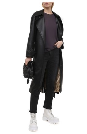Женская футболка из вискозы RICK OWENS фиолетового цвета по цене 28500 руб., арт. RP21S3203/JS | Фото 2 Женская футболка из вискозы RICK OWENS фиолетового цвета, арт. RP21S3203/JS | Фото 2