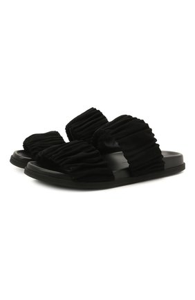 Женские замшевые шлепанцы SANTONI черного цвета по цене 45150 руб., арт. WHYE59411FPGTMGDN01 | Фото 1 Женские замшевые шлепанцы SANTONI черного цвета, арт. WHYE59411FPGTMGDN01 | Фото 1