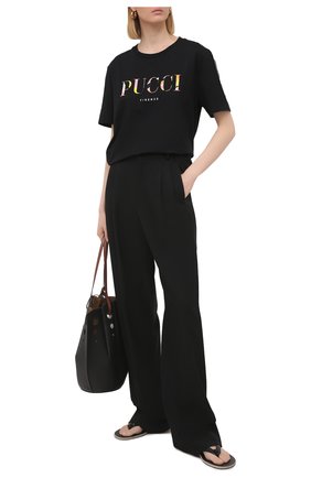Женская хлопковая футболка EMILIO PUCCI черного цвета по цене 20600 руб., арт. 1ETP73/1E987 | Фото 2 Женская хлопковая футболка EMILIO PUCCI черного цвета, арт. 1ETP73/1E987 | Фото 2