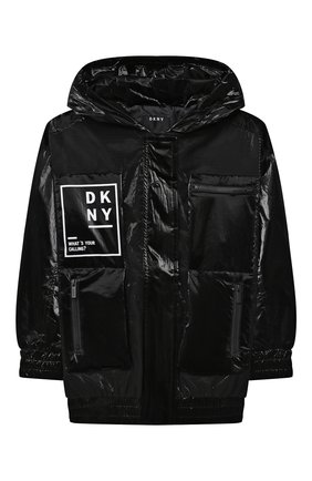 Детская ветровка с капюшоном DKNY черного цвета по цене 18040 руб., арт. D36639 | Фото 1 Детская ветровка с капюшоном DKNY черного цвета, арт. D36639 | Фото 1