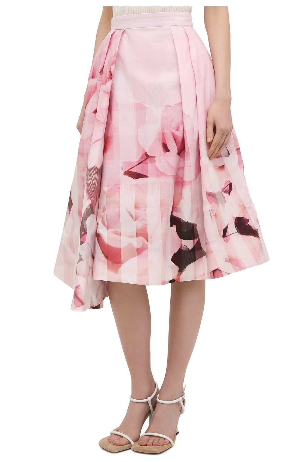 Женская хлопковая юбка ALEXANDER MCQUEEN розового цвета, арт. 651667/QCACC | Фото 3 (Женское Кросс-КТ: Юбка-одежда; Материал внешний: Хлопок; Длина Ж (юбки, платья, шорты): Миди; Стили: Романтичный; Материал подклада: Шелк)