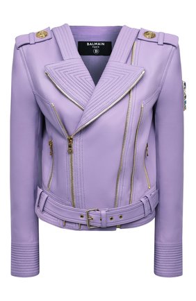 Женская кожаная куртка BALMAIN сиреневого цвета по цене 265500 руб., арт. VF18253/L062 | Фото 1 Женская кожаная куртка BALMAIN сиреневого цвета, арт. VF18253/L062 | Фото 1