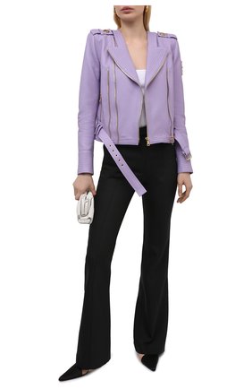 Женская кожаная куртка BALMAIN сиреневого цвета по цене 265500 руб., арт. VF18253/L062 | Фото 2 Женская кожаная куртка BALMAIN сиреневого цвета, арт. VF18253/L062 | Фото 2