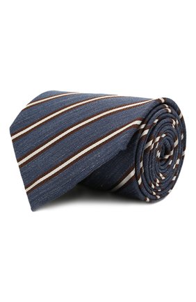 Мужской галстук из шелка и льна BRIONI синего цвета, арт. 062I00/P041B | Фото 1 (Принт: С принтом; Материал: Шелк, Текстиль; Региональные ограничения белый список (Axapta Mercury): RU)