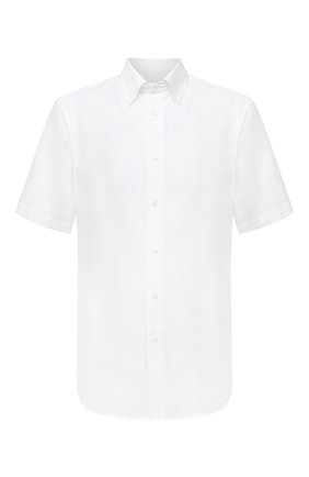 Мужская льняная рубашка BRIONI белого цвета, арт. SCDG0L/P9111 | Фото 1 (Рукава: Короткие; Длина (для топов): Стандартные; Воротник: Кент; Стили: Кэжуэл; Материал внешний: Лен; Принт: Однотонные; Случай: Повседневный; Региональные ограничения белый список (Axapta Mercury): RU)
