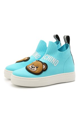 Детские текстильные кеды MOSCHINO бирюзового цвета по цене 28900 руб., арт. 67505/T0MAIA/18-27 | Фото 1 Детские текстильные кеды MOSCHINO бирюзового цвета, арт. 67505/T0MAIA/18-27 | Фото 1 (Материал внешний: Текстиль; Материал внутренний: Натуральная кожа; Региональные ограничения белый список (Axapta Mercury): RU; Мальчики Кросс-КТ: Обувь-высокие)