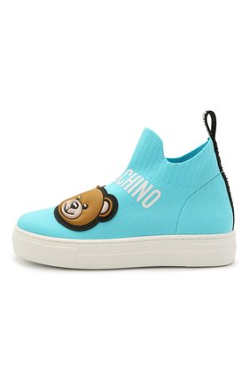 Детские текстильные кеды MOSCHINO бирюзового цвета по цене 32050 руб., арт. 67505/T0MAIA/28-35 | Фото 2 Детские текстильные кеды MOSCHINO бирюзового цвета, арт. 67505/T0MAIA/28-35 | Фото 2 (Материал внутренний: Натуральная кожа; Материал внешний: Текстиль; Региональные ограничения белый список (Axapta Mercury): RU; Мальчики Кросс-КТ: Обувь-высокие)