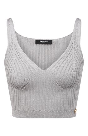 Женский топ из вискозы BALMAIN светло-серого цвета по цене 52150 руб., арт. VF0AA060/K252 | Фото 1 Женский топ из вискозы BALMAIN светло-серого цвета, арт. VF0AA060/K252 | Фото 1