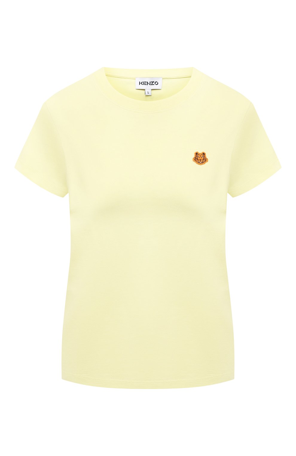Женская хлопковая футболка KENZO желтого цвета, арт. FB52TS8434SA | Фото 1 (Принт: Без принта; Рукава: Короткие; Длина (для топов): Стандартные; Региональные ограничения белый список (Axapta Mercury): RU; Материал внешний: Хлопок; Стили: Спорт-шик; Женское Кросс-КТ: Футболка-одежда)