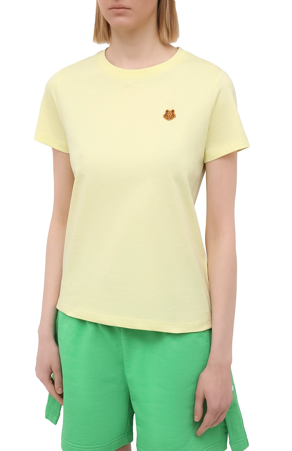 Женская хлопковая футболка KENZO желтого цвета, арт. FB52TS8434SA | Фото 3 (Принт: Без принта; Рукава: Короткие; Длина (для топов): Стандартные; Региональные ограничения белый список (Axapta Mercury): RU; Материал внешний: Хлопок; Стили: Спорт-шик; Женское Кросс-КТ: Футболка-одежда)