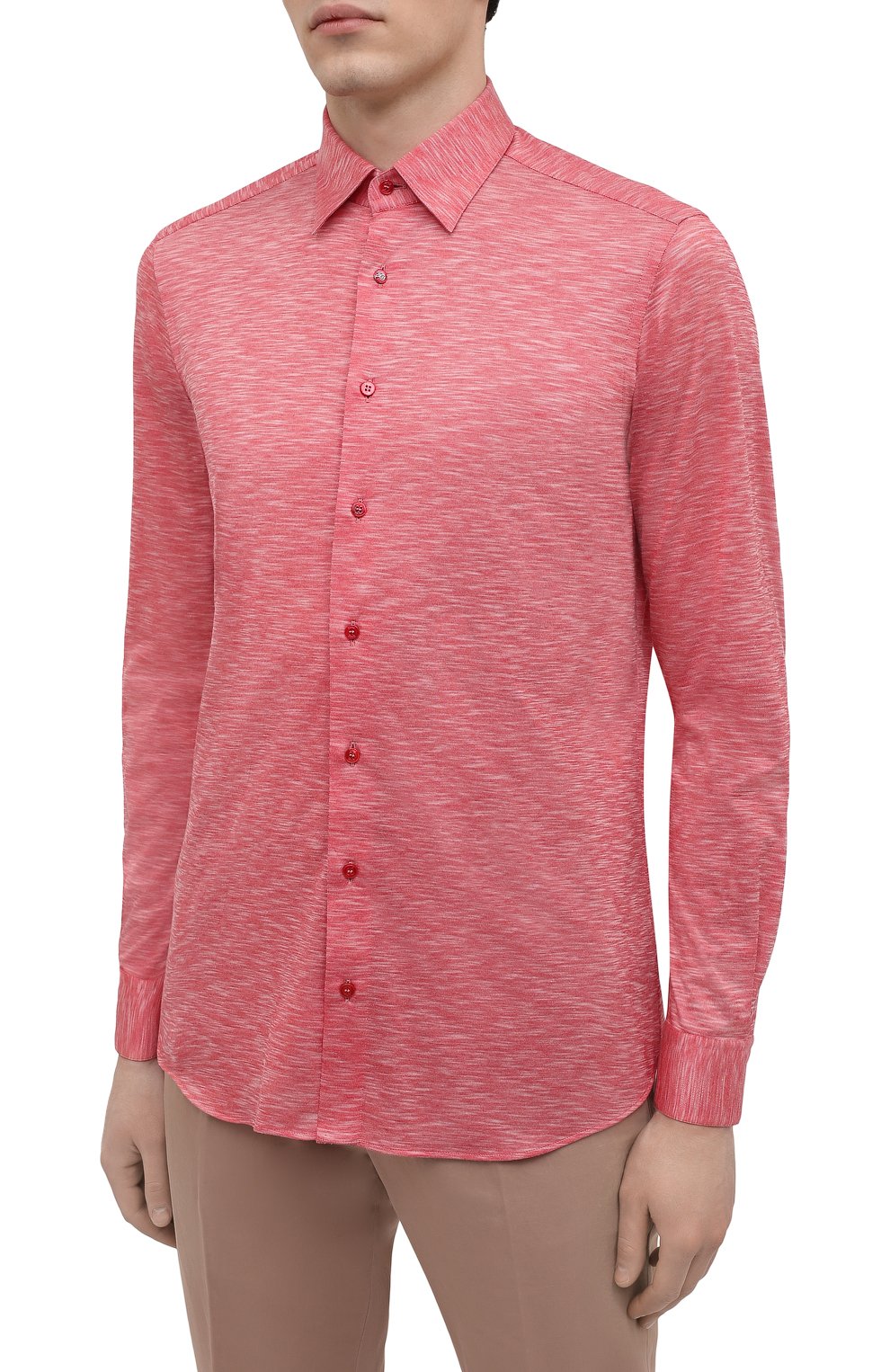 Мужская хлопковая рубашка ZILLI SPORT красного цвета, арт. MFV-56208-@/ZS07 | Фото 3 (Манжеты: На пуговицах; Воротник: Кент; Рукава: Длинные; Рубашки М: Regular Fit; Случай: Повседневный; Длина (для топов): Стандартные; Региональные ограничения белый список (Axapta Mercury): RU; Материал внешний: Хлопок; Принт: Однотонные; Стили: Кэжуэл)
