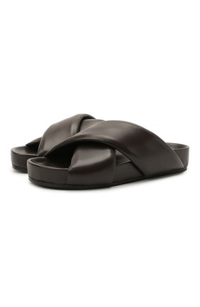 Женские кожаные шлепанцы JIL SANDER темно-коричневого цвета по цене 39500 руб., арт. JS36073A-13013 | Фото 1 Женские кожаные шлепанцы JIL SANDER темно-коричневого цвета, арт. JS36073A-13013 | Фото 1 (Материал внутренний: Натуральная кожа; Подошва: Платформа)