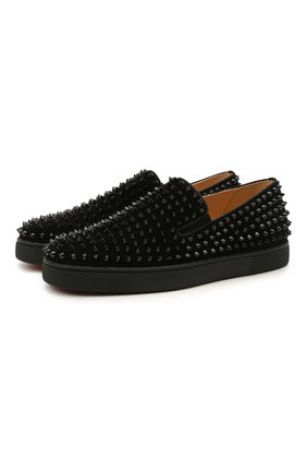 Мужские замшевые слипоны roller boat CHRISTIAN LOUBOUTIN черного цвета по цене 84100 руб., арт. 1120387/R0LLER-B0AT FLAT | Фото 1 Мужские замшевые слипоны roller boat CHRISTIAN LOUBOUTIN черного цвета, арт. 1120387/R0LLER-B0AT FLAT | Фото 1