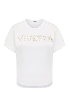 Женская хлопковая футболка VIVETTA белого цвета по цене 12450 руб., арт. 21E V2M0/F041/6953 | Фото 1 Женская хлопковая футболка VIVETTA белого цвета, арт. 21E V2M0/F041/6953 | Фото 1