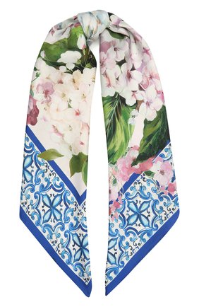 Женский шелковый платок DOLCE & GABBANA голубого цвета по цене 31100 руб., арт. FN090R/G0TFW | Фото 1 Женский шелковый платок DOLCE & GABBANA голубого цвета, арт. FN090R/G0TFW | Фото 1