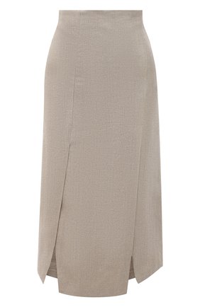Женская льняная юбка BRUNELLO CUCINELLI бежевого цвета, арт. MH169G3080 | Фото 1 (Длина Ж (юбки, платья, шорты): Миди; Материал подклада: Синтетический материал; Материал внешний: Лен; Женское Кросс-КТ: Юбка-одежда; Стили: Кэжуэл)