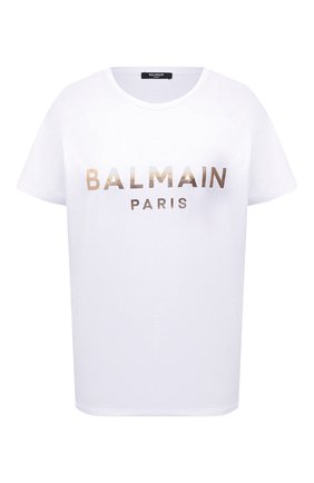 Женская хлопковая футболка BALMAIN белого цвета по цене 24250 руб., арт. VF0EF000/B020 | Фото 1 Женская хлопковая футболка BALMAIN белого цвета, арт. VF0EF000/B020 | Фото 1 (Рукава: Короткие; Длина (для топов): Стандартные; Материал внешний: Хлопок; Женское Кросс-КТ: Футболка-одежда; Принт: С принтом; Стили: Гламурный)