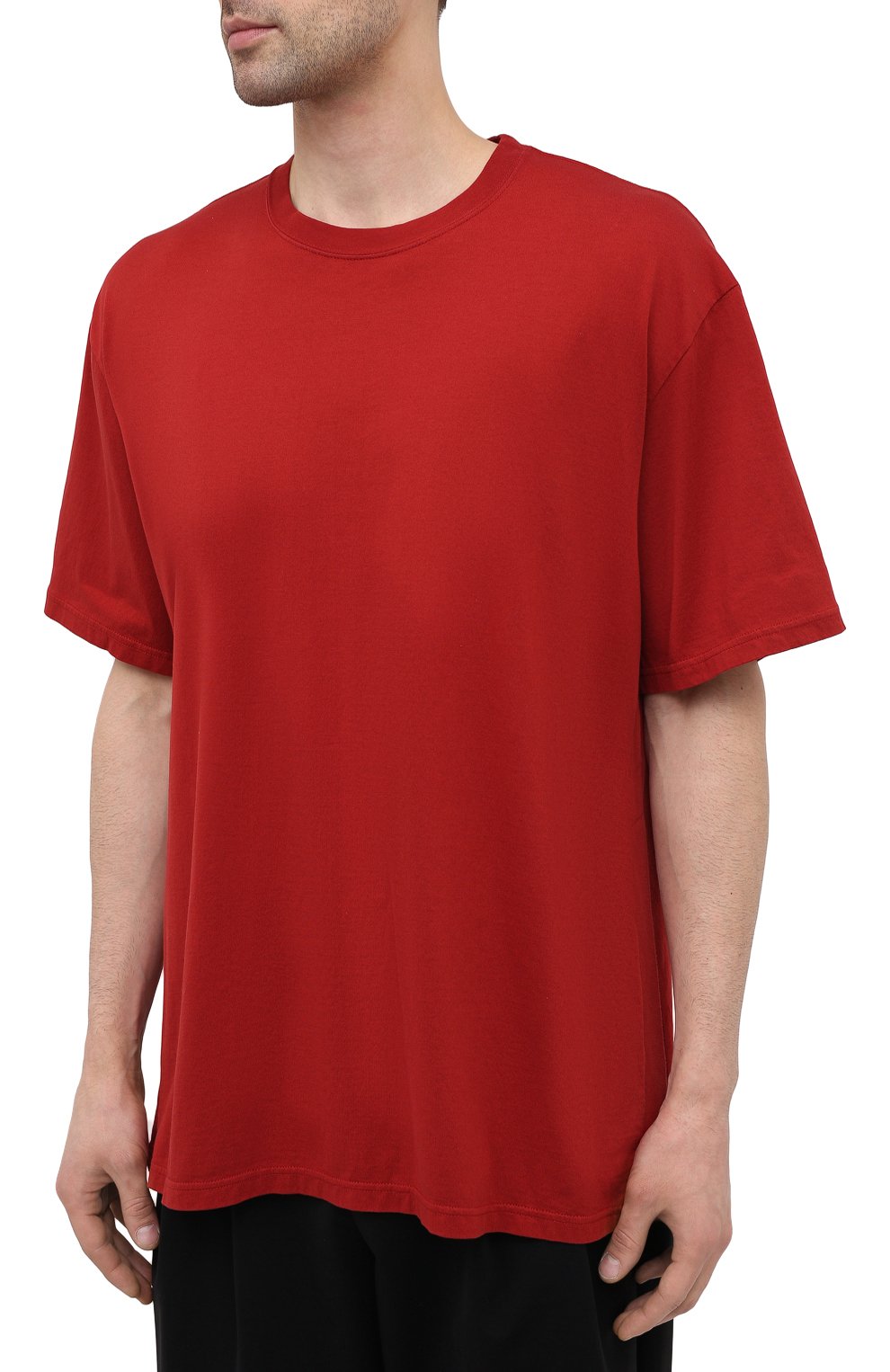 Мужская хлопковая футболка KAZUYUKI KUMAGAI красного цвета, арт. KJ11-017 | Фото 3 (Принт: Без принта; Рукава: Короткие; Длина (для топов): Стандартные; Материал внешний: Хлопок; Стили: Минимализм)