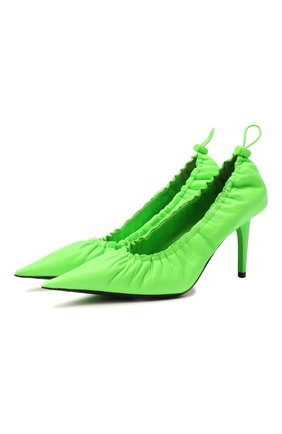 Женские кожаные туфли scrunch BALENCIAGA зеленого цвета, арт. 636612/WB9Y0 | Фото 1 (Каблук высота: Высокий; Подошва: Плоская; Материал внутренний: Натуральная кожа; Каблук тип: Шпилька; Материал внешний: Кожа)