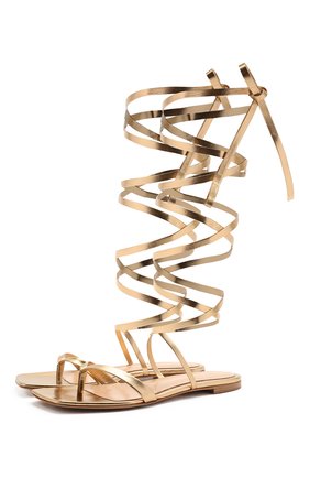 Женские кожаные сандалии ribbon GIANVITO ROSSI золотого цвета по цене 54050 руб., арт. G32004.05CU0.NPSMEK0 | Фото 1 Женские кожаные сандалии ribbon GIANVITO ROSSI золотого цвета, арт. G32004.05CU0.NPSMEK0 | Фото 1 (Каблук высота: Низкий; Материал внутренний: Натуральная кожа; Подошва: Плоская)