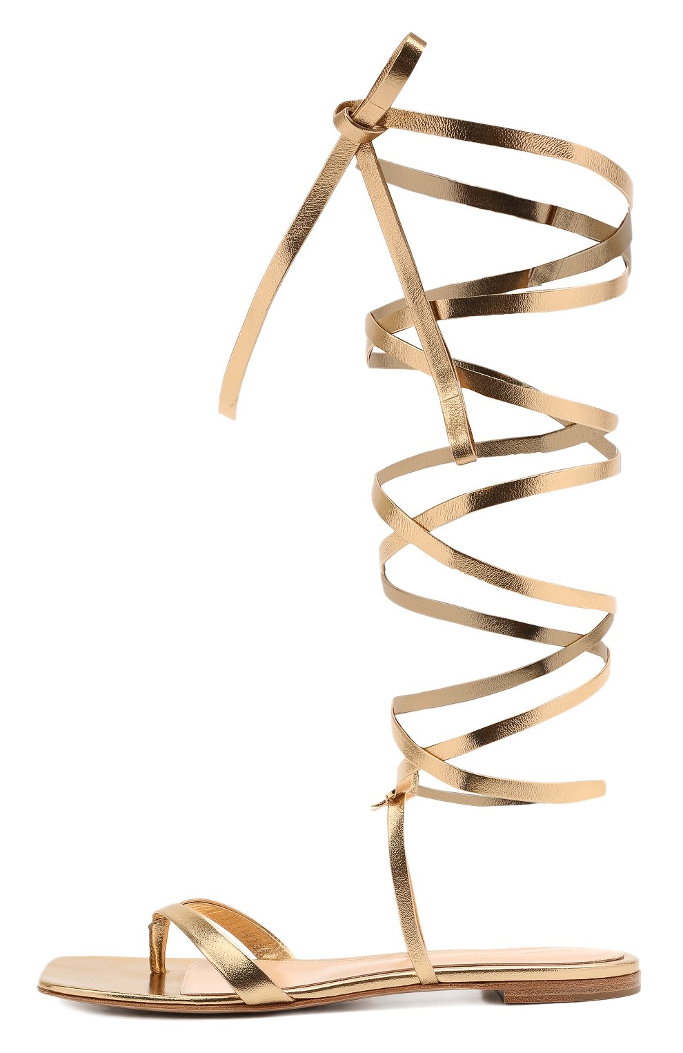 Женские кожаные сандалии ribbon GIANVITO ROSSI золотого цвета, арт. G32004.05CU0.NPSMEK0 | Фото 3 (Каблук высота: Низкий; Материал внутренний: Натуральная кожа; Подошва: Плоская)