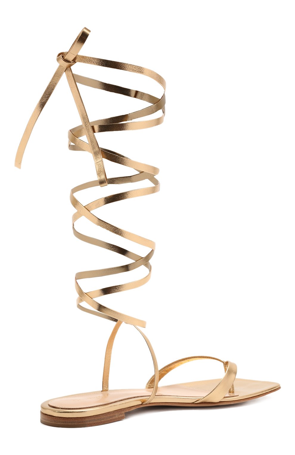 Женские кожаные сандалии ribbon GIANVITO ROSSI золотого цвета, арт. G32004.05CU0.NPSMEK0 | Фото 4 (Каблук высота: Низкий; Материал внутренний: Натуральная кожа; Подош ва: Плоская)
