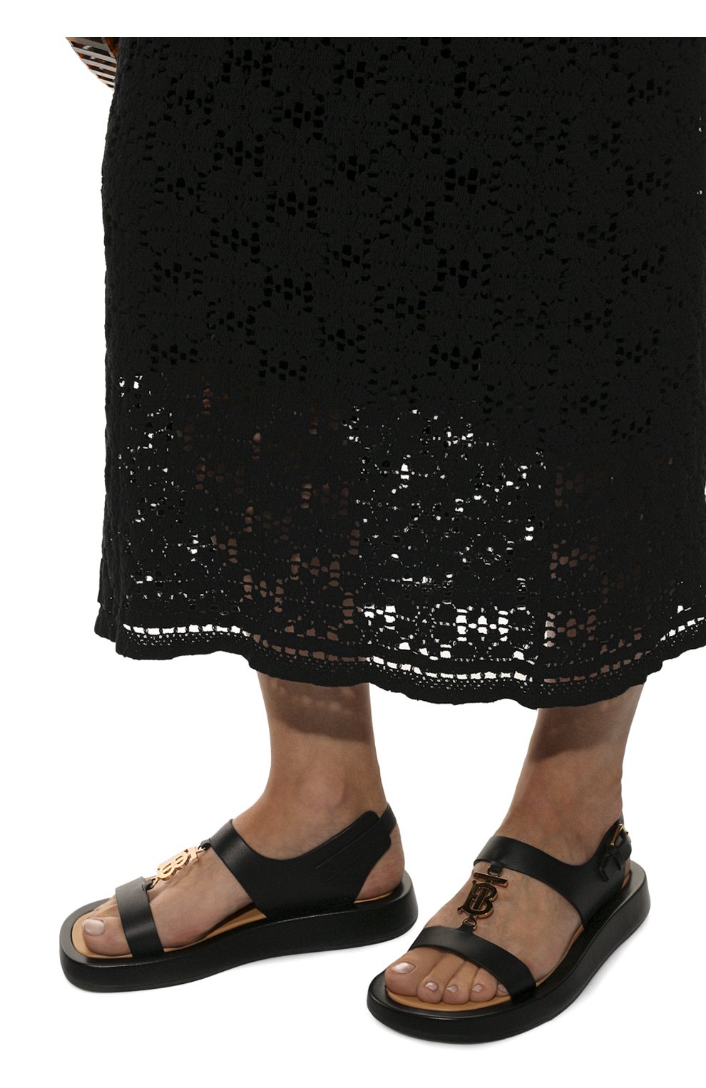 Женские кожаные сандалии BURBERRY черного цвета, арт. 8039244 | Фото 3 (Подошва: Платформа; Материал внутренний: Натуральная кожа)