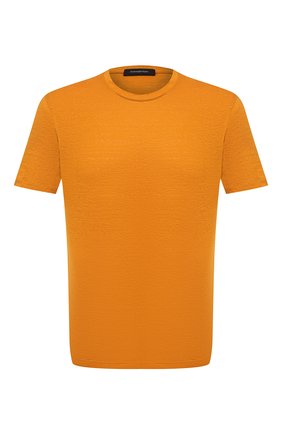 Мужская льняная футболка ERMENEGILDO ZEGNA оранжевого цвета, арт. UU564/706 | Фото 1 (Принт: Без принта; Рукава: Короткие; Длина (для топов): Стандартные; Материал внешний: Лен; Стили: Кэжуэл)