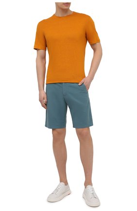 Мужская льняная футболка ERMENEGILDO ZEGNA оранжевого цвета, арт. UU564/706 | Фото 2 (Принт: Без принта; Рукава: Короткие; Длина (для топов): Стандартные; Материал внешний: Лен; Стили: Кэжуэл)