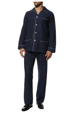 Мужская хлопковая пижама DEREK ROSE темно-синего цвета, арт. 5005-BALM003 | Фото 2 (Длина (для топов): Стандартные; Длина (брюки, джинсы): Стандартные; Материал внешний: Хлопок; Рукава: Длинные; Кросс-КТ: домашняя одежда)