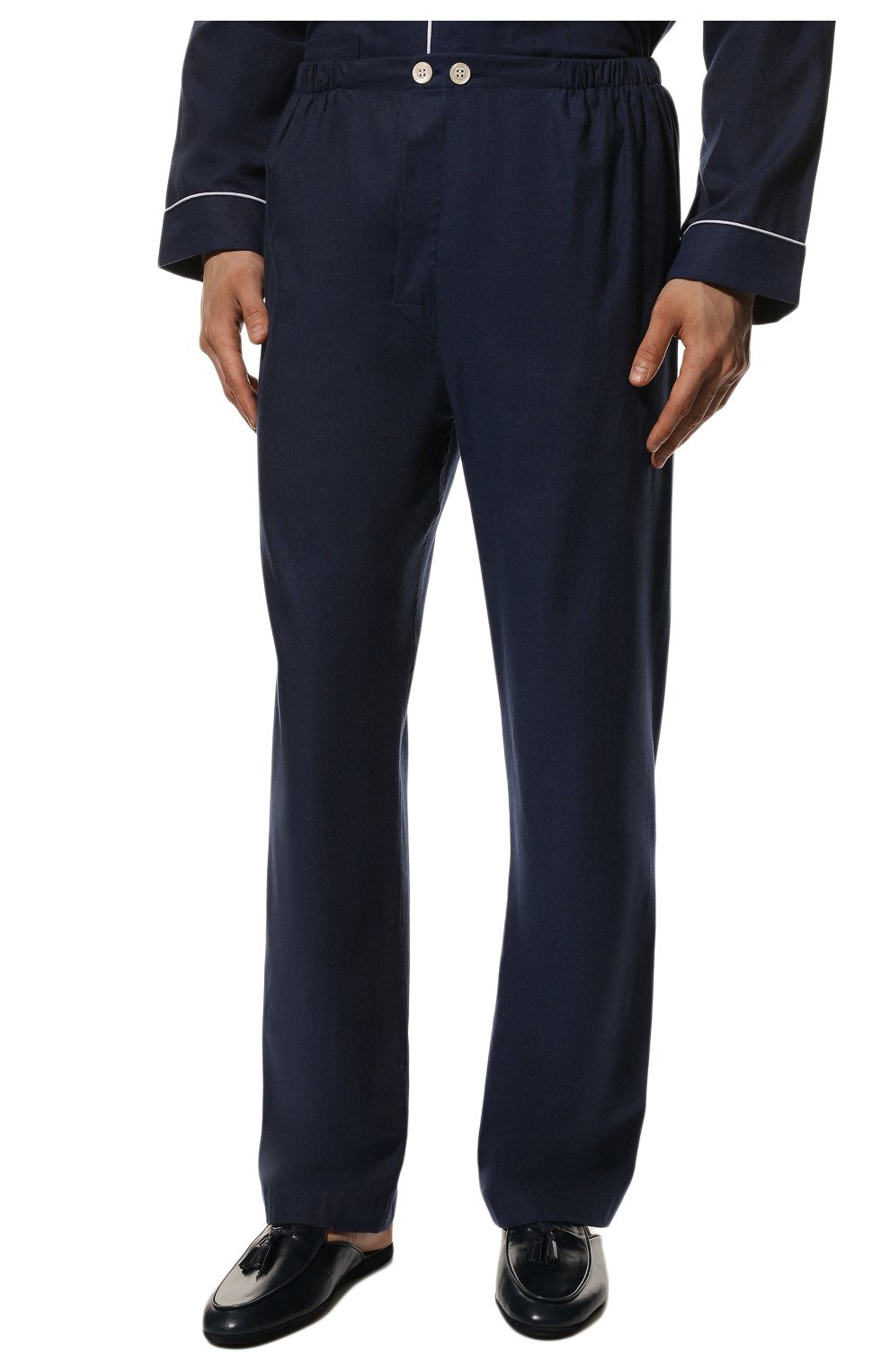 Мужская хлопковая пижама DEREK ROSE темно-синего цвета, арт. 5005-BALM003 | Фото 5 (Рукава: Длинные; Длина (брюки, джинсы): Стандартные; Кросс-КТ: домашняя одежда; Длина (для топов): Стандартные; Материал внешний: Хлопок)