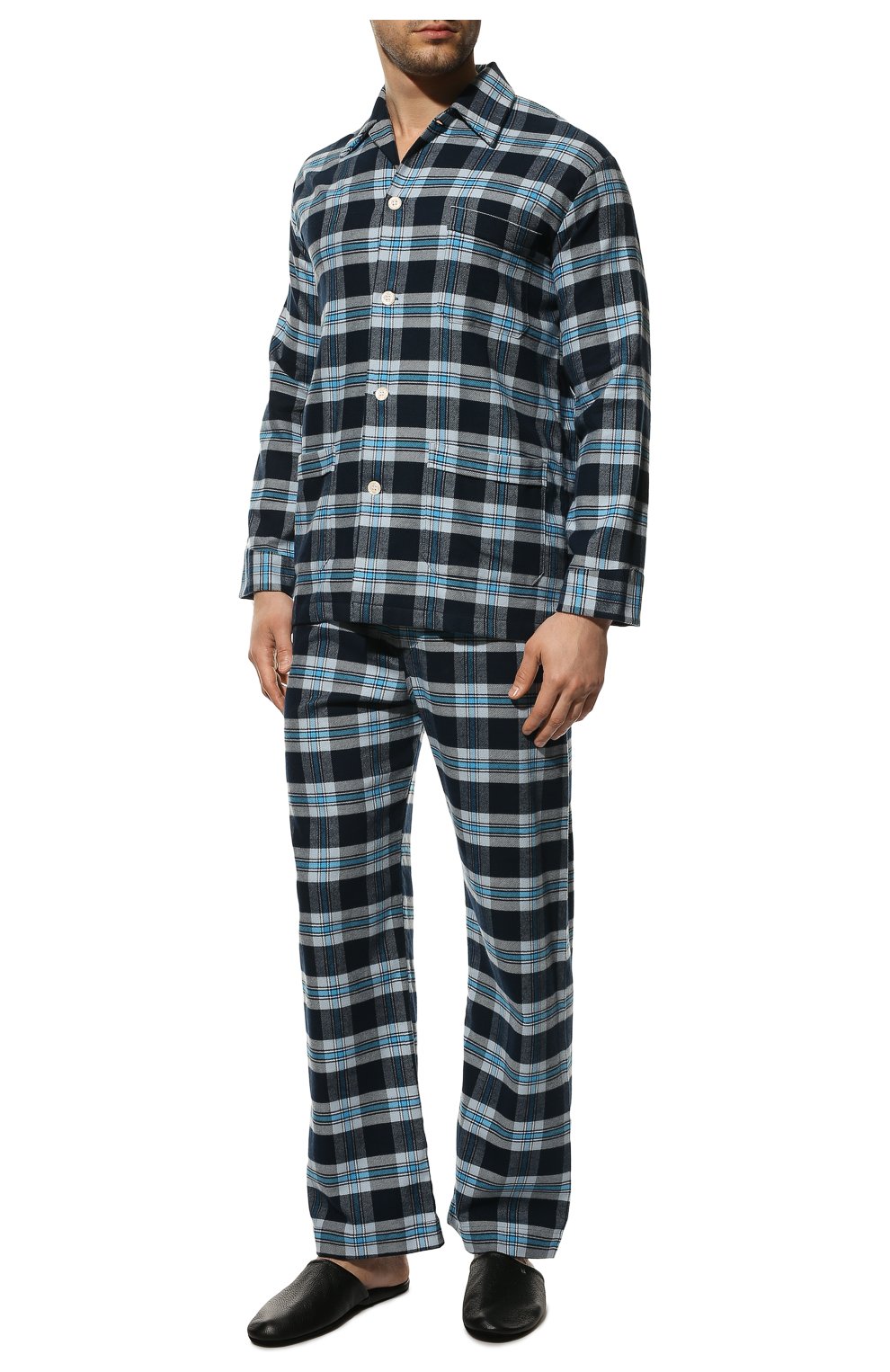 Мужская хлопковая пижама DEREK ROSE синего цвета, арт. 5000-KELB014 | Фото 2 (Рукава: Длинные; Длина (брюки, джинсы): Стандартные; Кросс-КТ: домашняя одежда; Длина (для топов): Стандартные; Материал внешний: Хлопок)