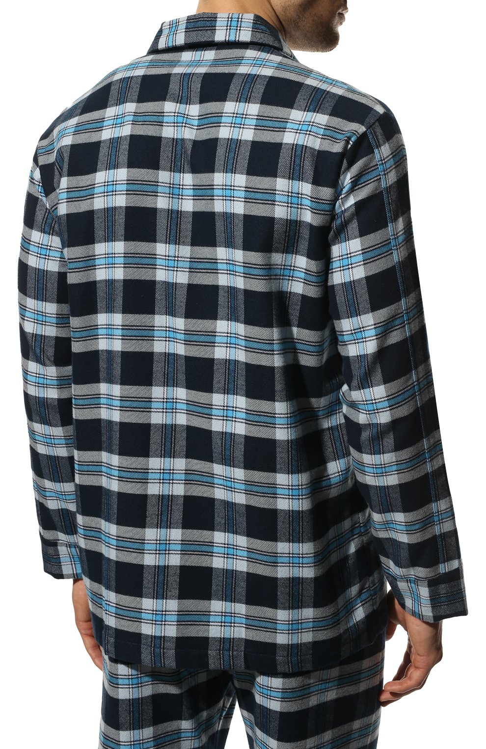 Мужская хлопковая пижама DEREK ROSE синего цвета, арт. 5000-KELB014 | Фото 4 (Рукава: Длинные; Длина (брюки, джинсы): Стандартные; Кросс-КТ: домашняя одежда; Длина (для топов): Стандартные; Материал внешний: Хлопок)