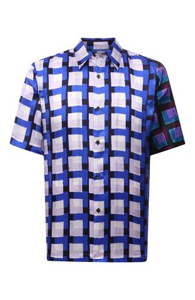 Мужская рубашка из вискозы DRIES VAN NOTEN синего цвета по цене 57600 руб., арт. 211-20739-2069 | Фото 1 Мужская рубашка из вискозы DRIES VAN NOTEN синего цвета, арт. 211-20739-2069 | Фото 1 (Случай: Повседневный; Принт: Клетка; Стили: Ретро; Рукава: Короткие; Материал внешний: Вискоза; Длина (для топов): Стандартные; Воротник: Кент)