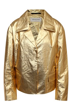 Женский льняной жакет DRIES VAN NOTEN золотого цвета по цене 120000 руб., арт. 211-10526-2327 | Фото 1 Женский льняной жакет DRIES VAN NOTEN золотого цвета, арт. 211-10526-2327 | Фото 1 (Материал внешний: Лен; Случай: Повседневный; Длина (для топов): Стандартные; 1-2-бортные: Однобортные; Материал подклада: Лен; Стили: Гламурный; Женское Кросс-КТ: Жакет-одежда; Рукава: Длинные)