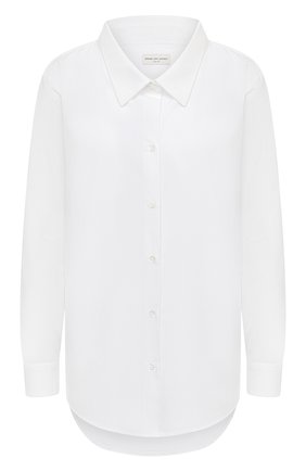 Женская хлопковая рубашка DRIES VAN NOTEN белого цвета, арт. 211-10719-2228 | Фото 1 (Рукава: Длинные; Длина (для топов): Удлиненные; Стили: Классический; Женское Кросс-КТ: Рубашка-одежда; Принт: Без принта; Материал внешний: Хлопок)