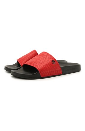 Мужские кожаные шлепанцы GIORGIO ARMANI красного цвета по цене 30950 руб., арт. X2P069/XD225 | Фото 1 Мужские кожаные шлепанцы GIORGIO ARMANI красного цвета, арт. X2P069/XD225 | Фото 1