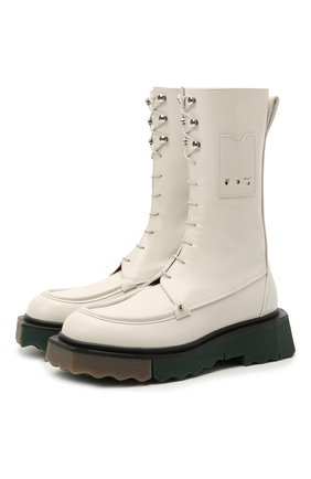 Женские кожаные ботинки OFF-WHITE белого цвета по цене 86550 руб., арт. 0WIE009S21LEA0010300 | Фото 1 Женские кожаные ботинки OFF-WHITE белого цвета, арт. 0WIE009S21LEA0010300 | Фото 1 (Подошва: Платформа; Материал внутренний: Натуральная кожа; Женское Кросс-КТ: Военные ботинки; Каблук высота: Низкий)