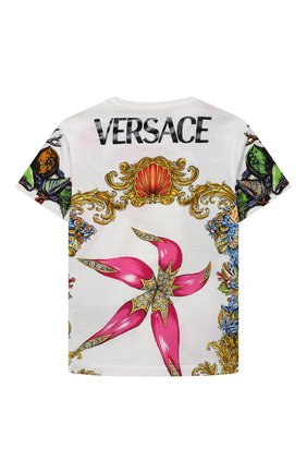 Детская хлопковая футболка VERSACE разноцветного цвета по цене 20900 руб., арт. 1000239/1A00419/4A-6A | Фото 2 Детская хлопковая футболка VERSACE разноцветного цвета, арт. 1000239/1A00419/4A-6A | Фото 2