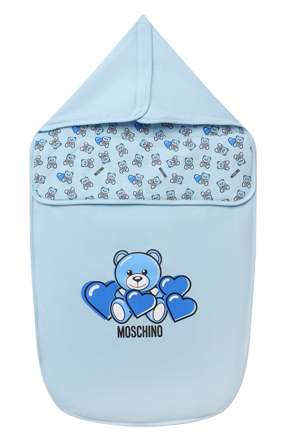 Детский хлопковый конверт MOSCHINO голубого цвета, арт. MXE005/LAA03 | Фото 1