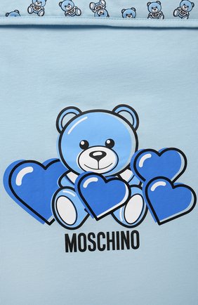 Детский хлопковый конверт MOSCHINO голубого цвета по цене 17350 руб., арт. MXE005/LAA03 | Фото 3 Детский хлопковый конверт MOSCHINO голубого цвета, арт. MXE005/LAA03 | Фото 3