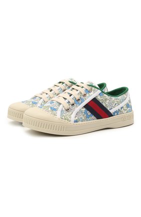 Детские текстильные кеды GUCCI голубого цвета по цене 32500 руб., арт. 647075/20F30 | Фото 1 Детские текстильные кеды GUCCI голубого цвета, арт. 647075/20F30 | Фото 1 (Материал внутренний: Натуральная кожа, Текстиль; Материал внешний: Текстиль)
